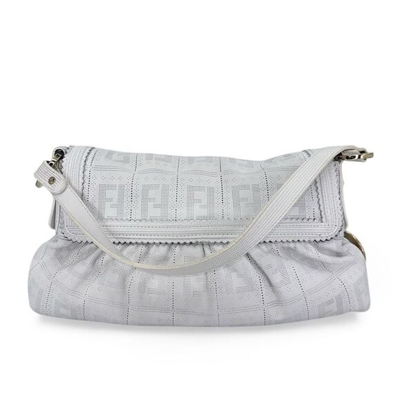 FENDI Chef Hobo White Perforated FF Zucca Logo Calfskin Small Shoulder B… - Picture 5 of 12